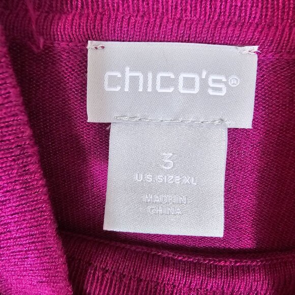 Chicos Fuchsia Turtleneck Sweater XL Sharkbite Hem Drapey Lightweight Layer - Picture 3 of 11